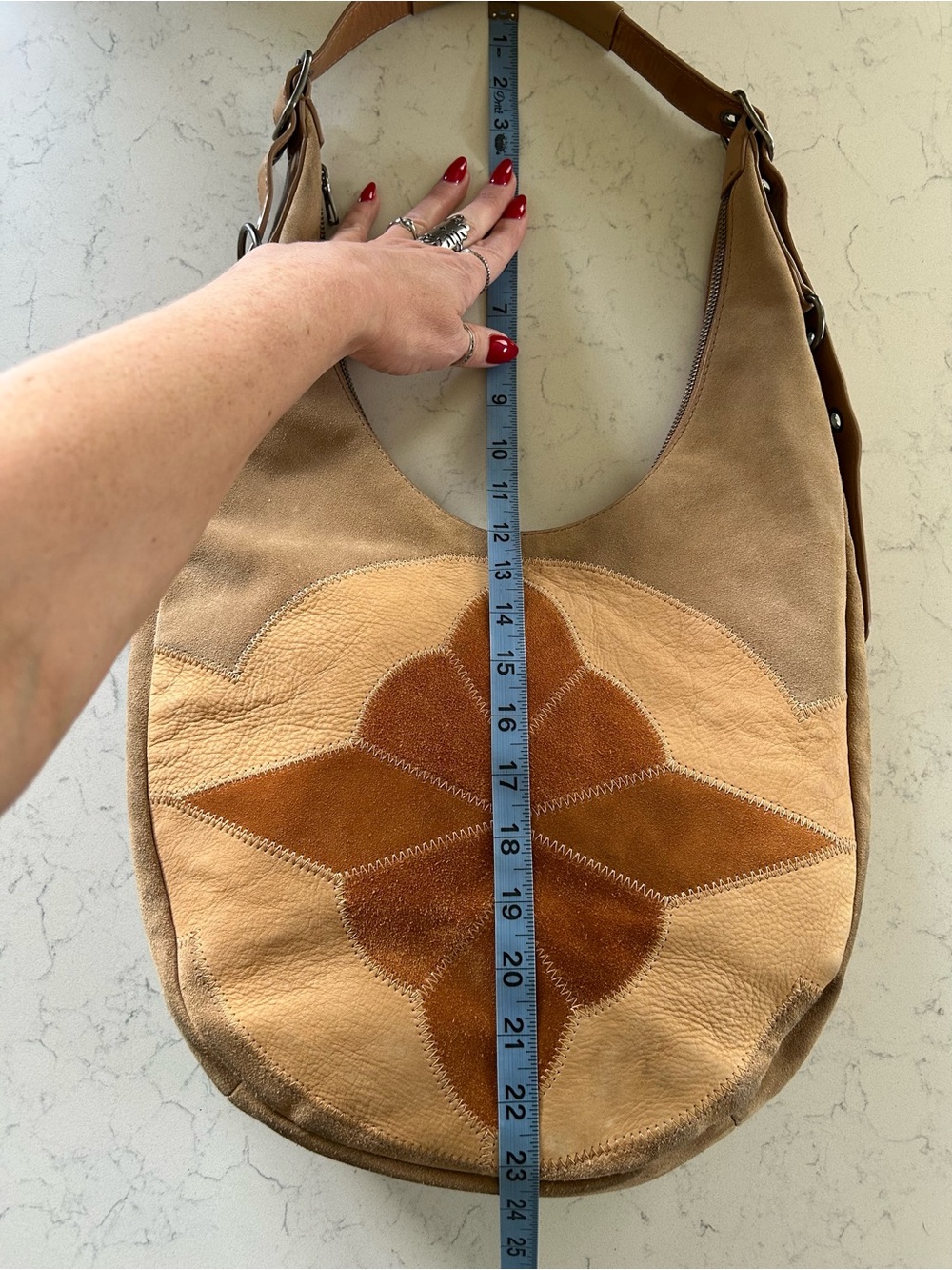 RARE Vintage Lucky Brand Patchwork Hobo Shoulder OR Crossbody Leather & Suede - Picture 6 of 16